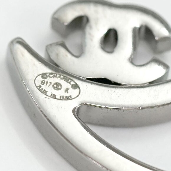 CHANEL CC Logos Rhinestone Crescent Moon Stud Earrings Silver Tone B17K Auth - Picture 4 of 6